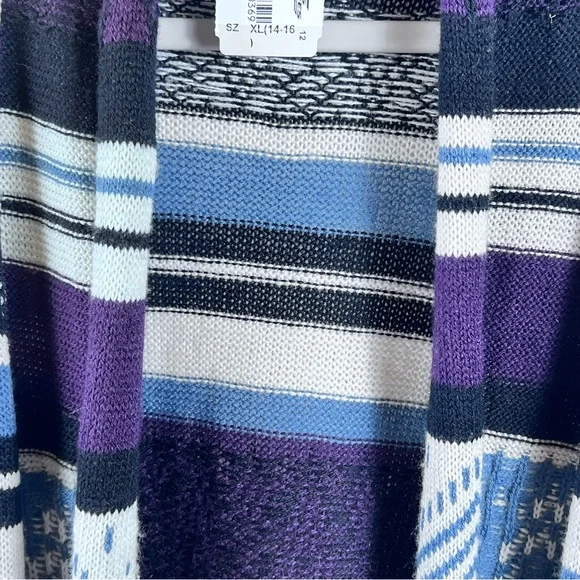 Longline Knit Cardigan Sweater Duster Geometric Aztec Boho Southwestern purple - Picture 5 of 11